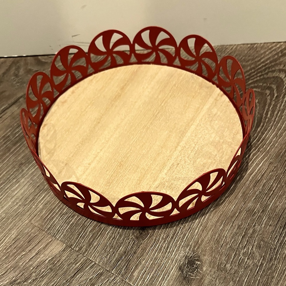 Cute 6" Red Metal Peppermint Tray- NWT